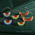 Bohemian Beach Jewelry for Women Ethnic Style Colorful Seed Beads Charms Hoop Earrings